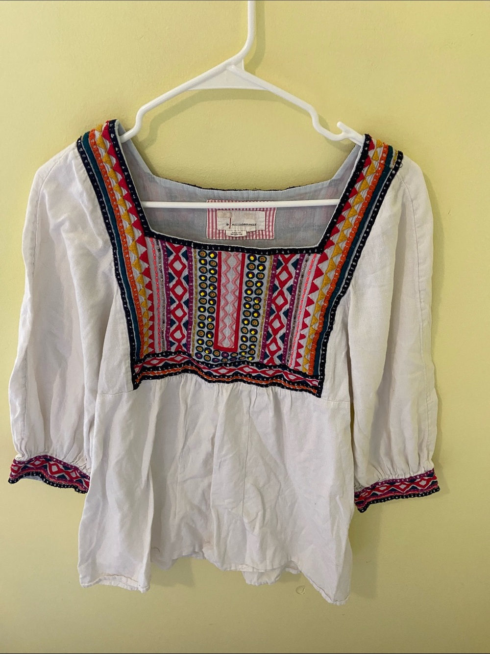 Anthropologie White Tunic with Colorful Geometric Embroidery